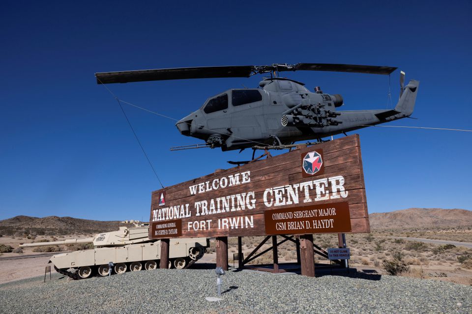 The entrance of the National Training Centre, a US military training area located in the Mojave Desert in Fort Irwin, California, US, on October 14, 2022.  File Photo / Reuters