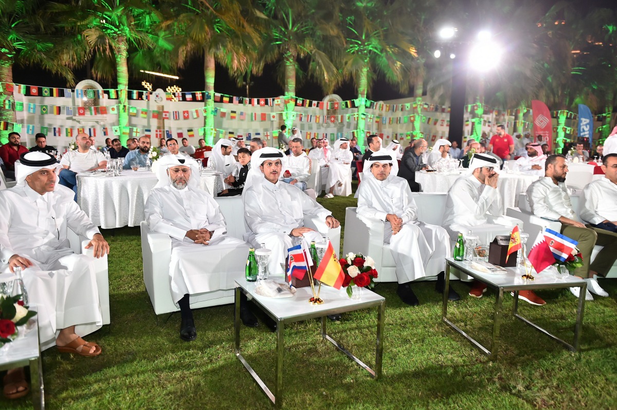 Sheikh Dr Khalid bin Thani bin Abdullah Al Thani, QIIB Chairman of the Board of Directors; QIIB Chief Executive Officer Dr Abdulbasit Ahmed A Al Shaibei with officials and dignitaries at Sharq Village, yesterday. PIC: Abdul Basit 