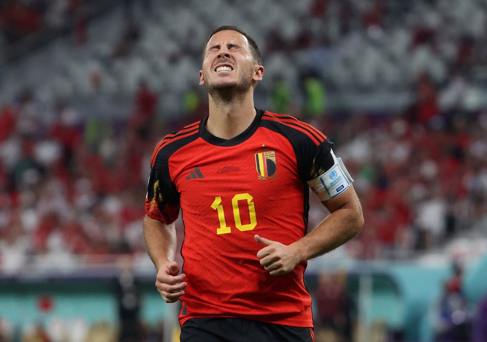 Belgium's Eden Hazard reacts after the FIFA World Cup Qatar 2022 Group F against Morocco at the Al Thumama Stadium, Doha, Qatar, on November 27, 2022.  REUTERS/Amanda Perobelli