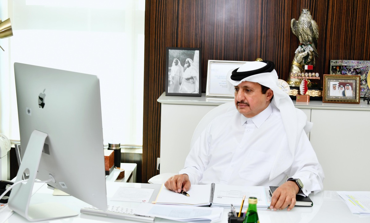 Qatar Chamber Chairman and First Vice-Chairman of the Arab-British Chamber of Commerce Sheikh Khalifa bin Jassim Al Thani during ABCC’s Board of Directors and the Executive Office meetings held via video conference.
