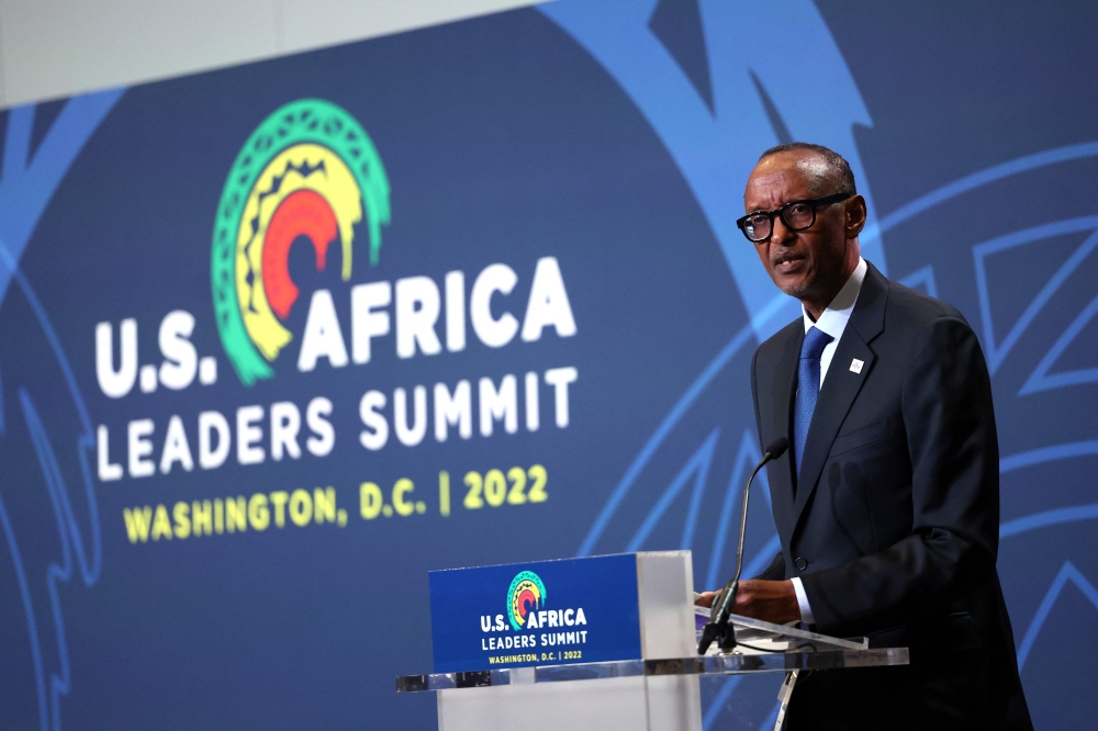 President of Rwanda Paul Kagame delivers remarks during the Space Forum at the US - Africa Leaders Summit on December 13, 2022 in Washington, DC. Kevin Dietsch/Getty Images/AFP (Photo by Kevin Dietsch / GETTY IMAGES NORTH AMERICA / Getty Images via AFP)