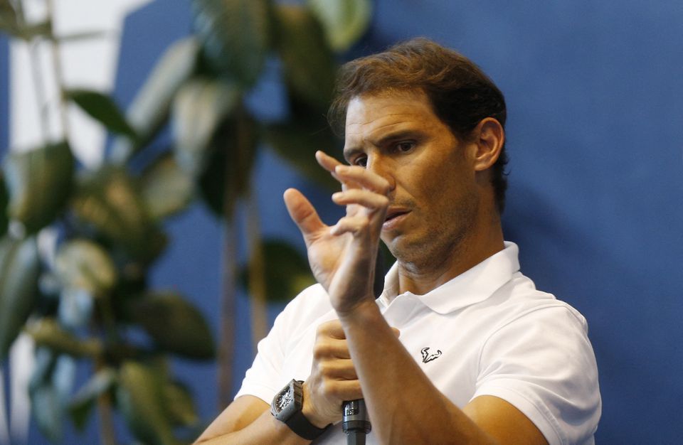 Spain's Rafael Nadal during a press conference at the Rafa Nadal Academy, Mallorca, Spain, February 2, 2022. (REUTERS/Enrique Calvo)