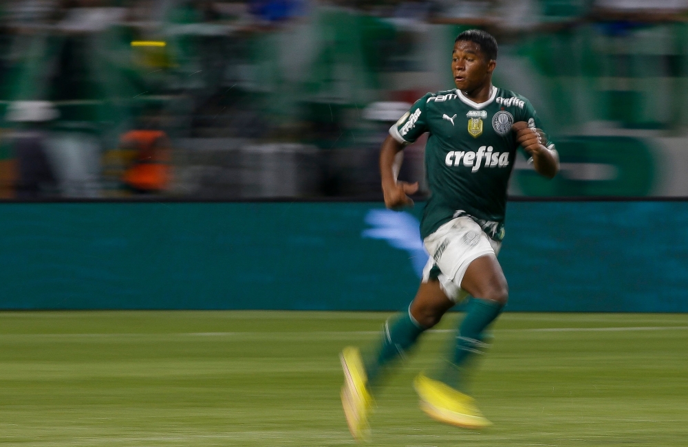 In this file photo taken on November 09, 2022, Palmeiras' Brazilian midfielder Endrick runs during their 2022 Brazilian Championship football match against America MG at Allianz Parque stadium in Sao Paulo, Brazil. (Photo by Miguel SCHINCARIOL / AFP)