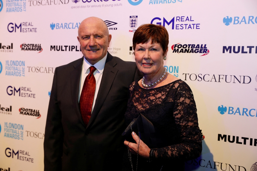 2/3/17 George Cohen and his wife Daphne before the London Football Awards 2017 Mandatory Credit: Action Images / John Sibley Livepic 