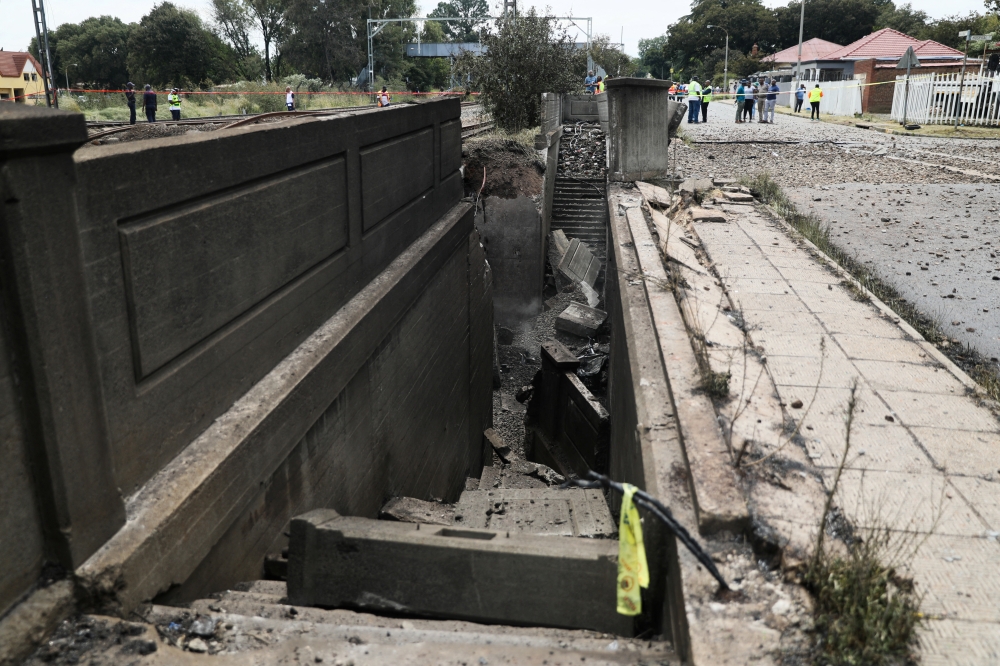 The damaged bridge where a gas tanker exploded in Boksburg near Johannesburg, South Africa, on December 24, 2022. REUTERS/Sumaya Hisham