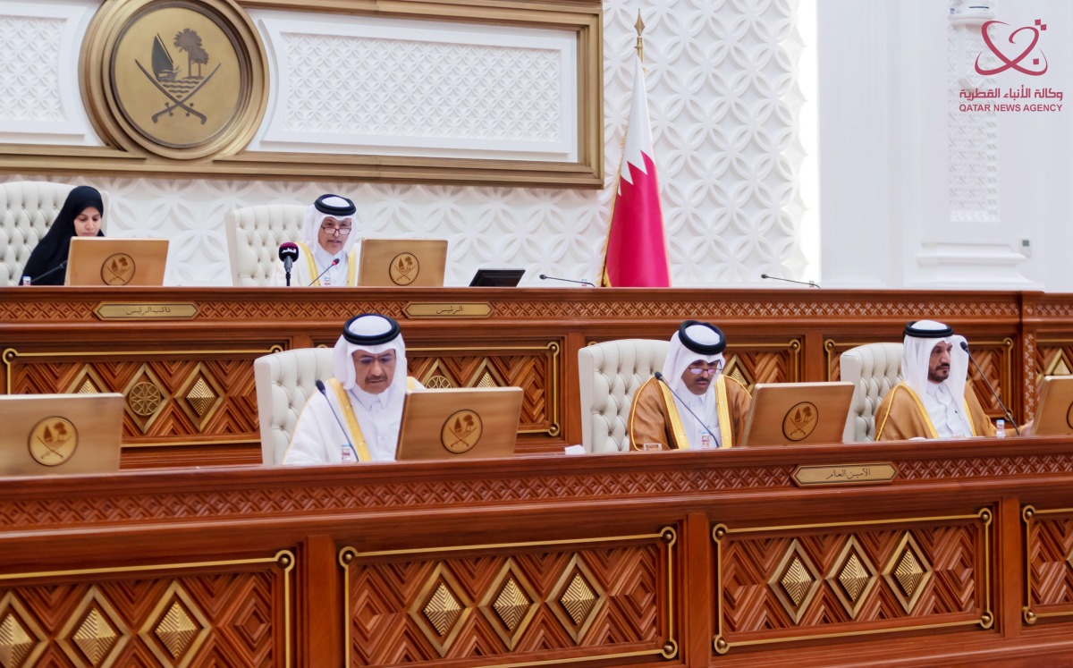 Shura Council Speaker H E Hassan bin Abdullah Al Ghanim chairing the Council's meeting, yesterday.
