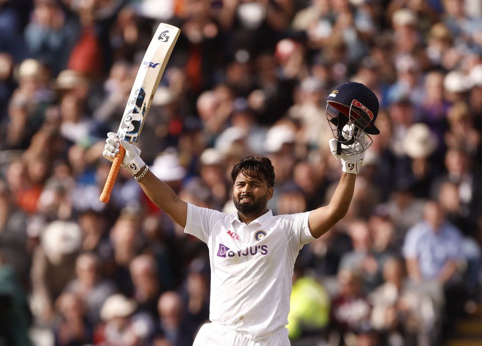 July 1, 2022 India's Rishabh Pant celebrates reaching his century Action Images via Reuters/Jason Cairnduff