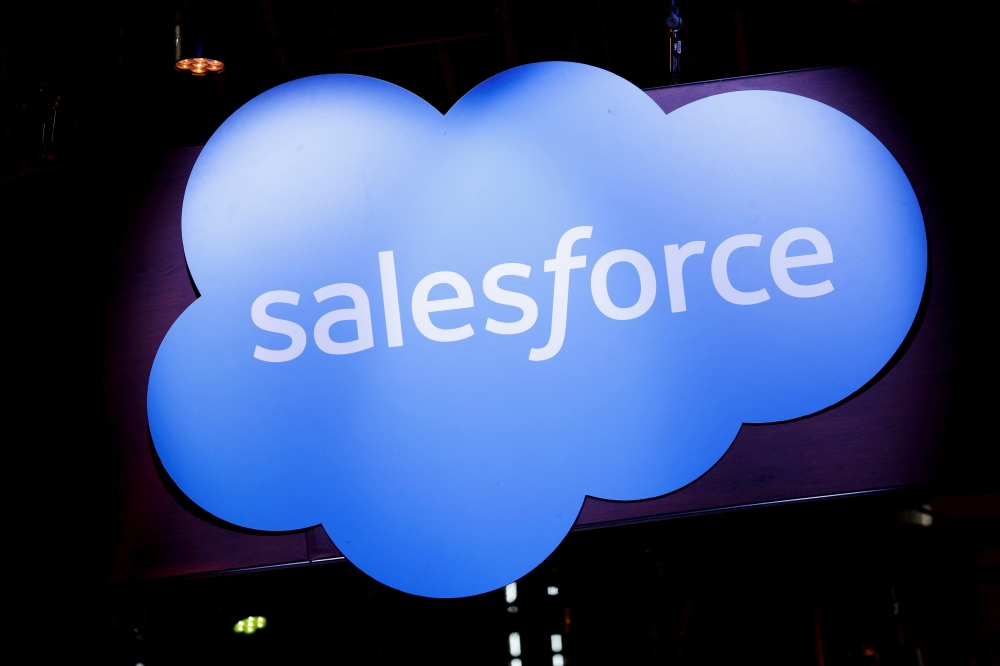 A logo of Salesforce is seen at its exhibition space, at the Viva Technology conference dedicated to innovation and startups at the Porte de Versailles exhibition center in Paris, France, on June 16, 2022. File Photo / Reuters
