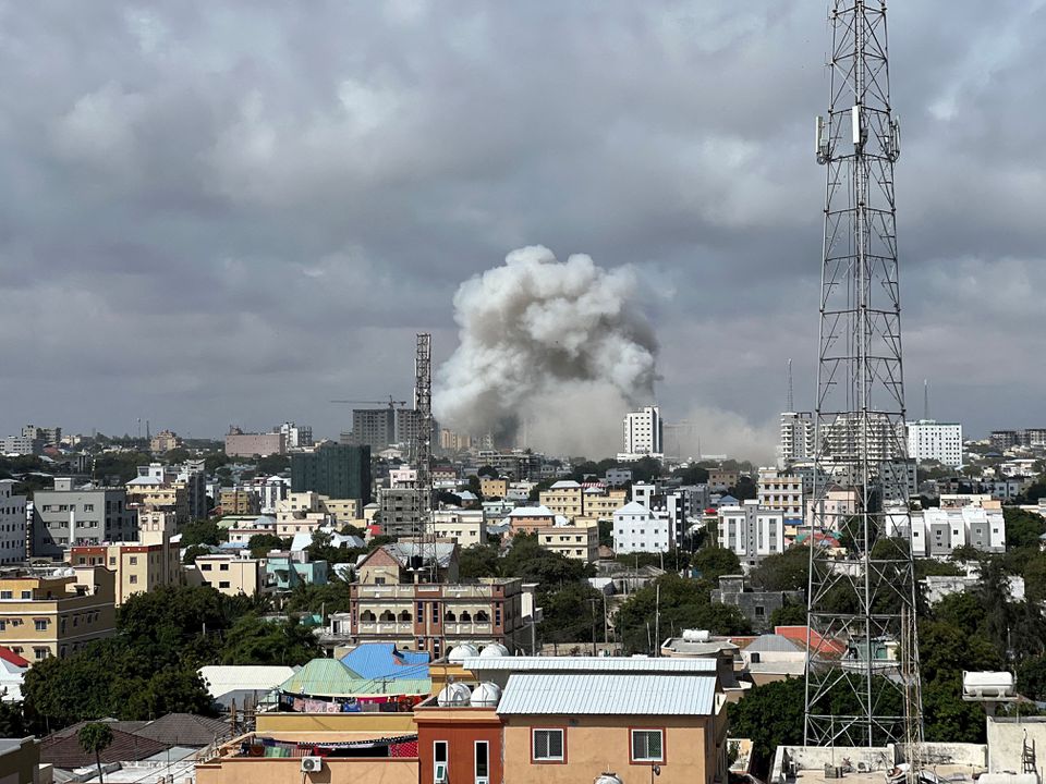 A view shows smoke rising following a car bomb explosion at Somalia's education ministry in Mogadishu, Somalia, on October 29, 2022 in this picture obtained from social media. File Photo / Reuters