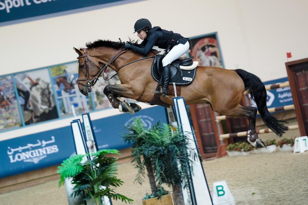 Cyrine Cherif and Obama in action during the Big Tour contest in the seventh round of the Qatar Equestrian Tour - Longines Hathab, yesterday.