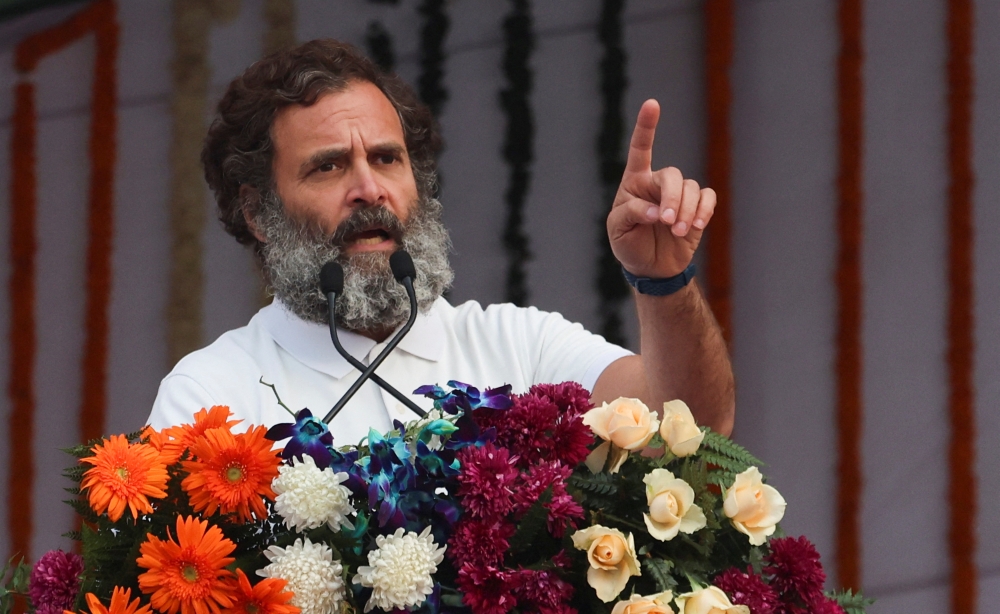 Rahul Gandhi, the leader of India's main opposition Congress party, addresses the crowd at a public rally held during the ongoing Bharat Jodo Yatra (Unite India March), in Panipat, India, January 6, 2023. Reuters/Anushree Fadnavis