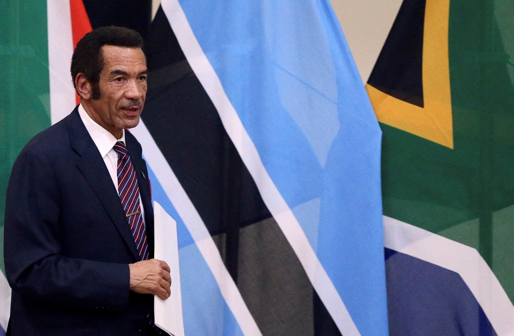 File Photo: Botswana's President Ian Khama returns to his seat after giving a speech during the Botswana-South Africa Bi-National Commission in Pretoria, South Africa, November 11, 2016. (REUTERS/Siphiwe Sibeko)