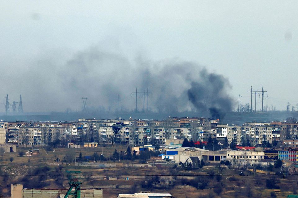 Smoke rises from strikes on the frontline city of Soledar, as Russia's attack on Ukraine continues, as seen from Bakhmut, Ukraine, on January 5, 2023. File Photo / Reuters



