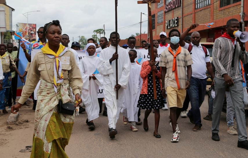 File Photo: Demonstrators march during a protest by Congo's Catholic and Protestant churches, against escalating violence in the east of the country, in Kinshasa, DRC. (REUTERS/Justin Makangara/File Photo)