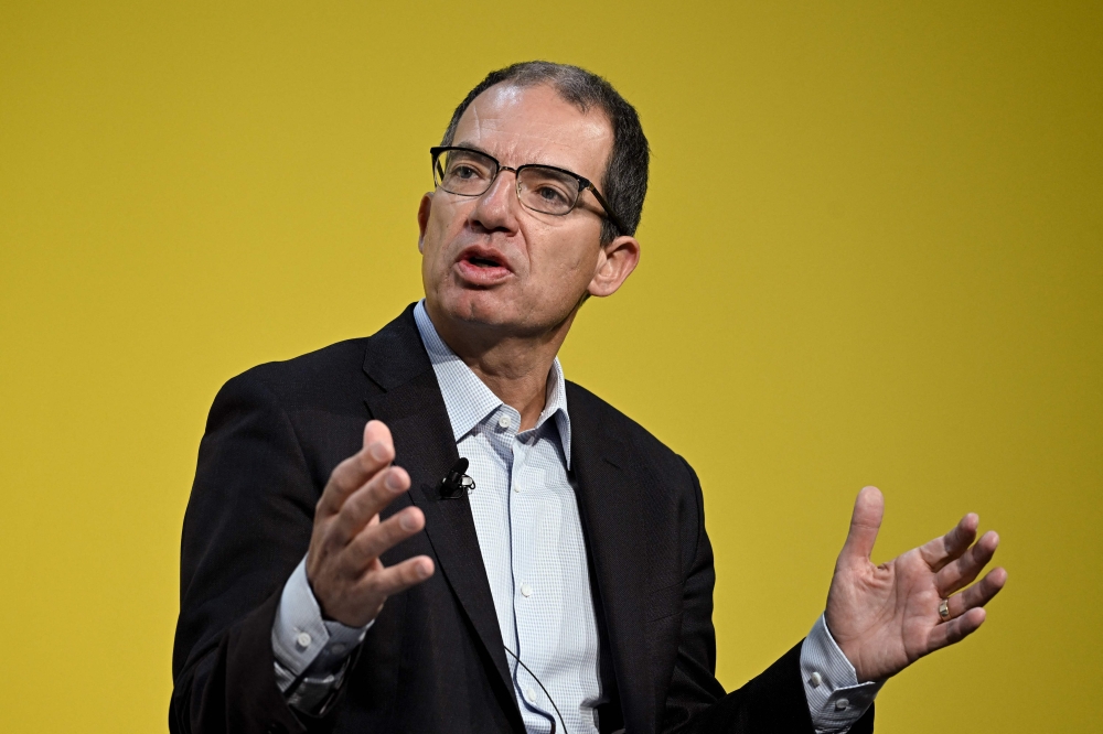 Moderna pharmaceutical and biotechnology company's CEO Stephane Bancel speaks during a session of the World Economic Forum (WEF) annual meeting in Davos on January 18, 2023. (Photo by Fabrice COFFRINI / AFP)