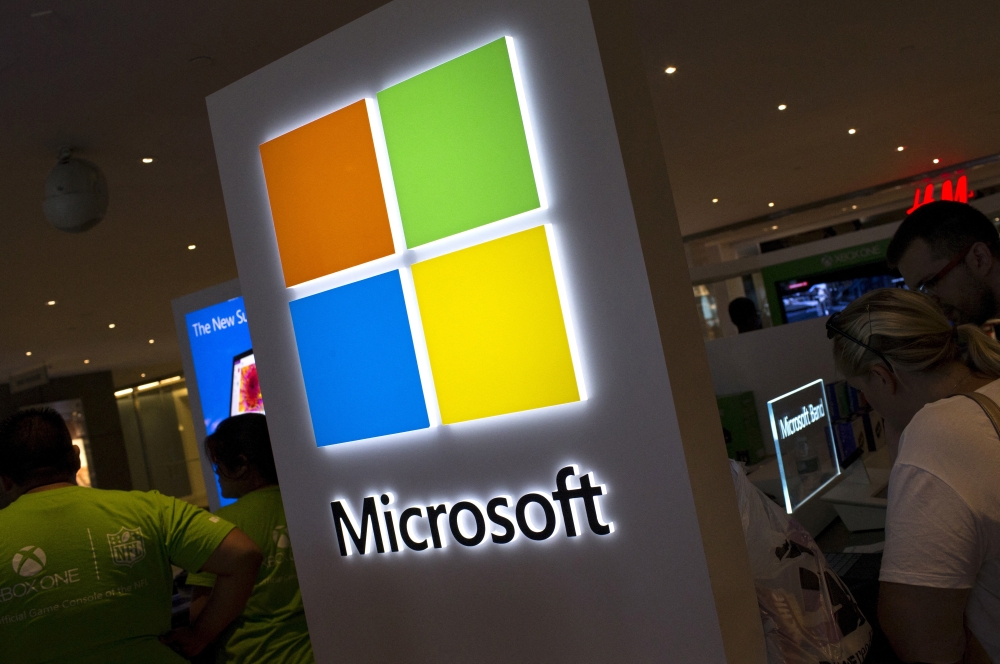 The Microsoft logo is seen at the Microsoft store in New York City, July 28, 2015. (REUTERS/Mike Segar)