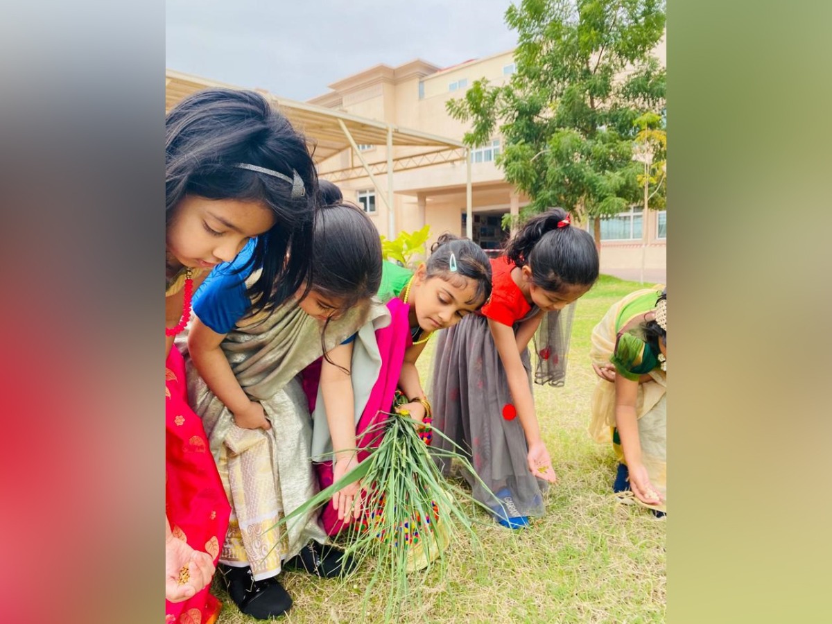 Students of Shantiniketan Indian School participating in an event held to mark International Year of Millets. 