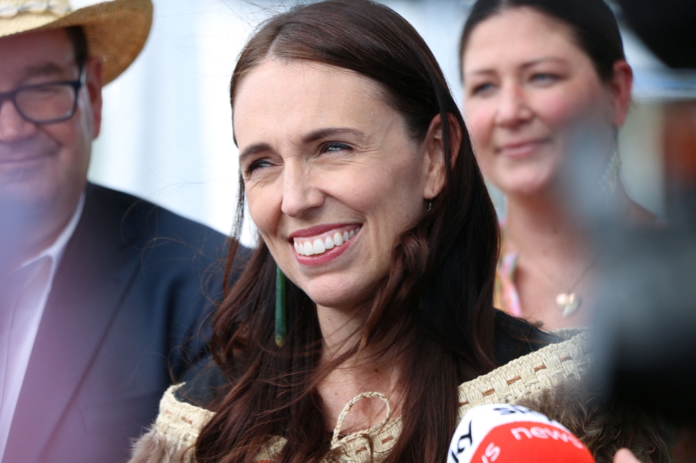 This handout photo taken and released on January 24, 2023 by the New Zealand Prime Minister's Office shows outgoing New Zealand Prime Minister Jacinda Ardern, seen wearing a ceremonial Maori cloak, during her last public engagement visiting the Maori settlement of Ratana in the North Island. Photo by Handout / NEW ZEALAND PRIME MINISTER'S OFFICE / AFP