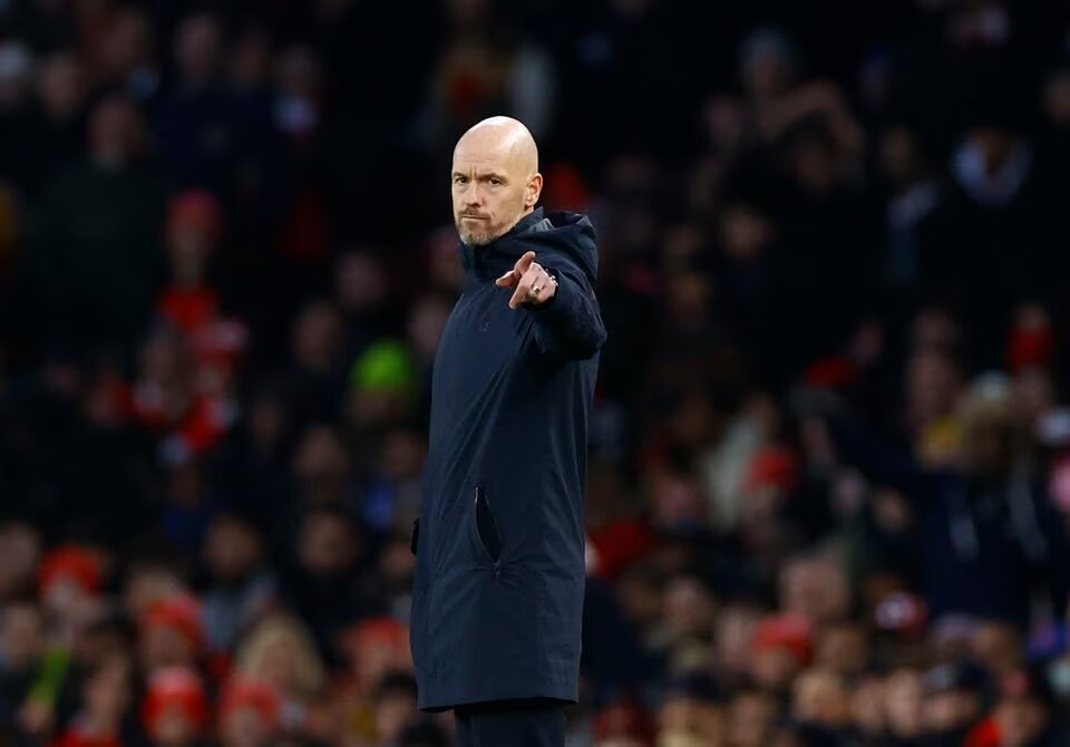 Manchester United manager Erik ten Hag reacts during the English Premier League match against Arsenal at the Emirates Stadium, London, Britain on January 22, 2023. Action Images via Reuters/Peter Cziborra