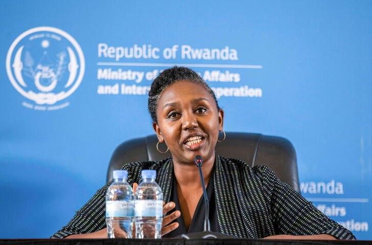 Rwanda's government spokesperson Yolande Makolo addresses a news conference on the transfer of asylum seekers from Britain ahead of their arrival in Kigali, Rwanda on June 14, 2022. File Photo / Reuters