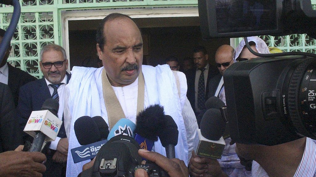 In this file photo, former Mauritanian President Mohamed Ould Abdel Aziz gives a press point after casting his vote on September 1, 2018. AHMED OULD MOHAMED OULD ELHADJ/AFP