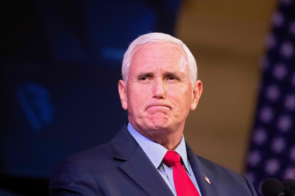 In this file photo taken on April 12, 2022 former US Vice President Mike Pence speaks at a campus lecture hosted by Young Americans for Freedom at the University of Virginia in Charlottesville, Virginia. (Photo by Ryan M Kelly / AFP)