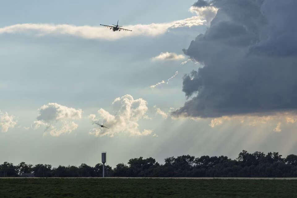 A pair of Ukrainian Su-25 jet fighters fly low, amid Russia's attack on Ukraine, near the town of Kramatorsk, in Donetsk region, Ukraine on June 24, 2022. File Photo / Reuters