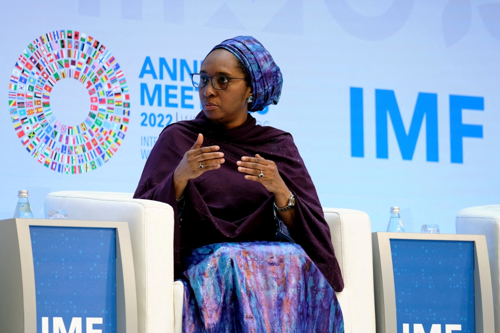 FILE PHOTO: Nigeria's Minister of Finance Zainab Ahmed speaks during a panel discussion at the headquarters of the International Monetary Fund during the Annual Meetings of the IMF and World Bank in Washington, U.S., October 13, 2022. REUTERS/James Lawler Duggan