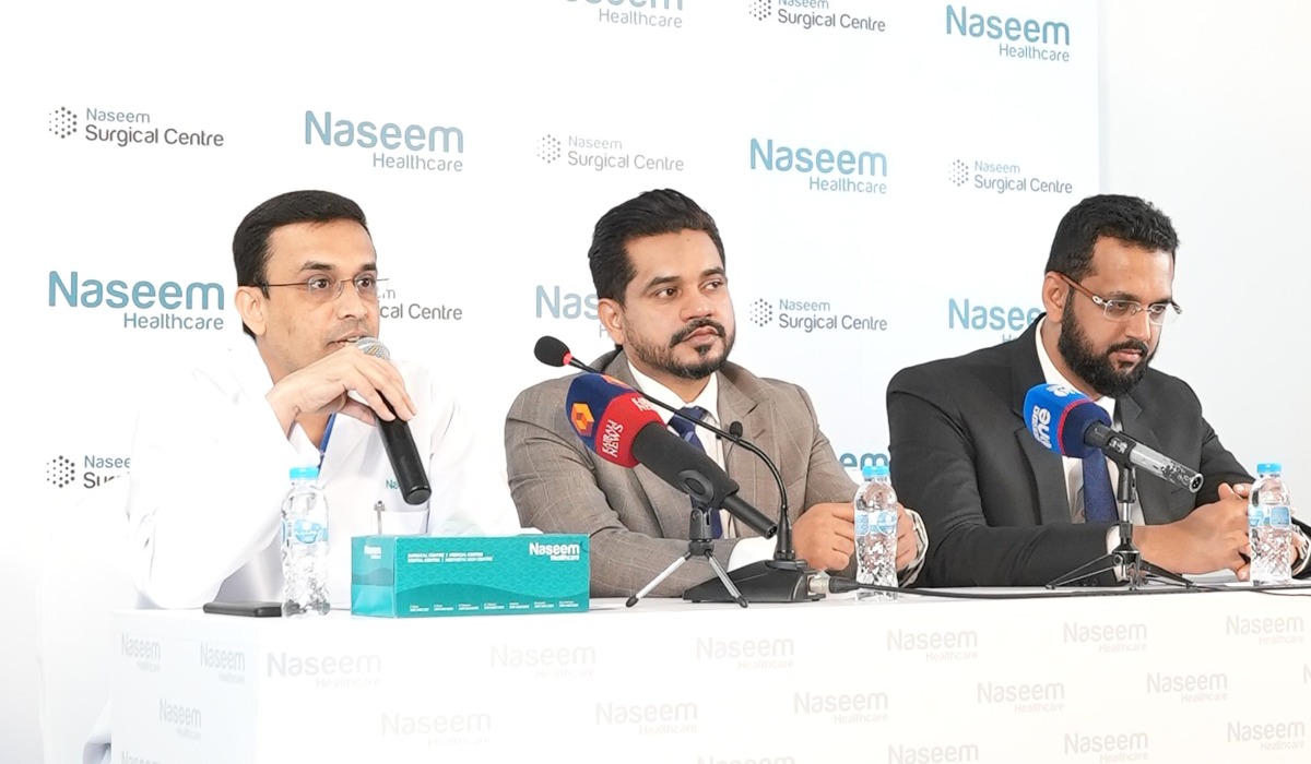 Dr. Mudesser Rehan, General Surgeon, Naseem Surgical Centre and  Mohammad Miandad VP Managing Director of Naseem Healthcare speaking at the press briefing. 