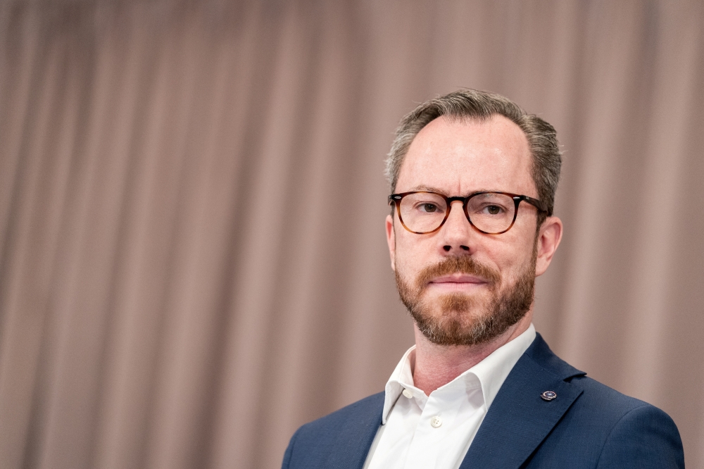 Danish Defence Minister Jakob Ellemann-Jensen holds a news conference after the government seminar at KolleKolle in Vaerloese, Denmark, February 3, 2023. (Ida Marie Odgaard/Ritzau Scanpix/via Reuters