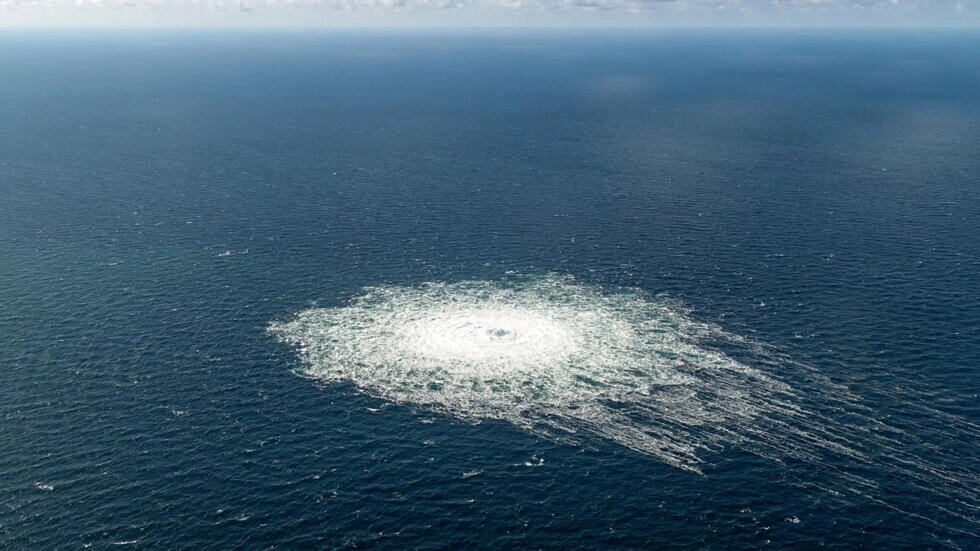 Gas leaking from the sabotaged Nord Stream pipelines in September 2022. Handout / DANISH DEFENCE/AFP
