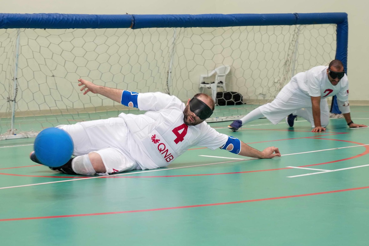A goalball training session in progress.