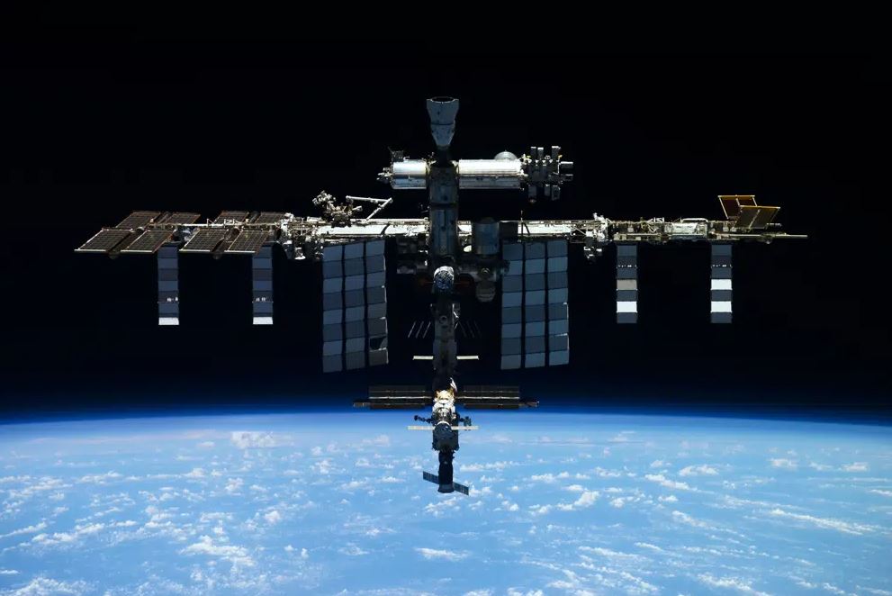 This undated photo released by Roscosmos State Space Corporation shows the International Space Station. (Roscosmos State Space Corporation via AP)