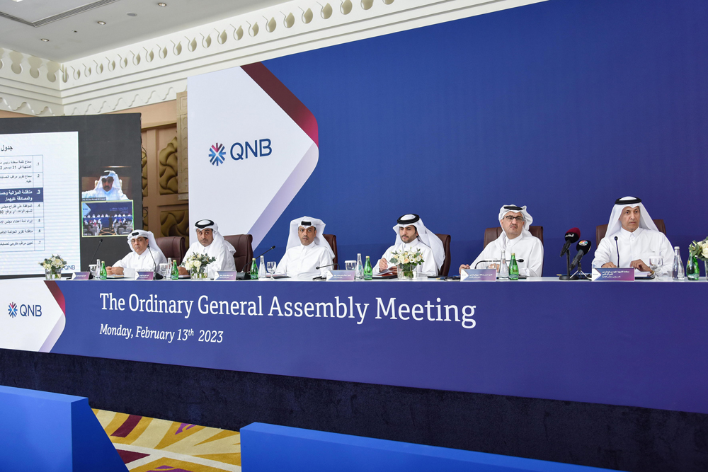 QNB Group officials at the Ordinary General Assembly yesterday.