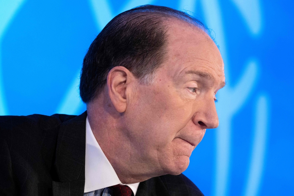 In this file photo taken on October 13, 2022 World Bank Group President David Malpass holds a press briefing during the IMF and the World Bank Group annual meeting at the IMF headquarters in Washington, DC. (Photo by Brendan Smialowski / AFP)