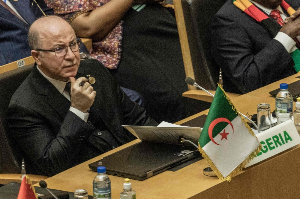 Algeria's Prime Minister Aymen Benabderrahmane looks on during the 36th Ordinary Session of the Assembly of the African Union (AU) at the Africa Union headquarters in Addis Ababa on February 18, 2023. (Photo by Amanuel Sileshi / AFP)