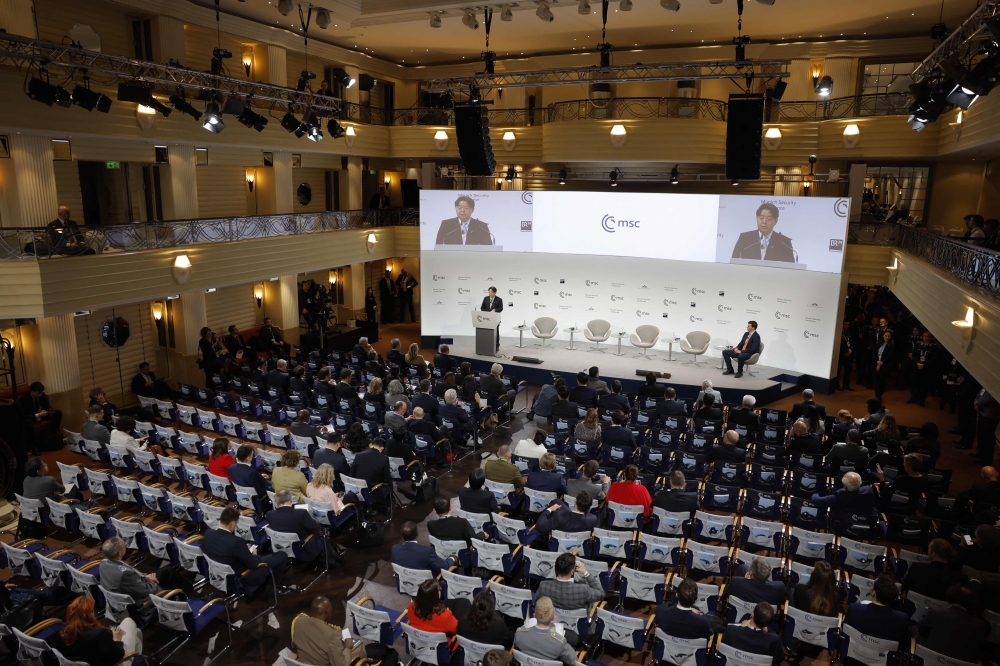 Japan's Foreign Minister Yoshimasa Hayashi delivers a speech at the Munich Security Conference (MSC) in Munich, southern Germany, on February 18, 2023. (Photo by Odd ANDERSEN / AFP)