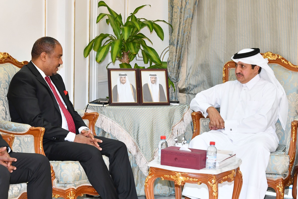 Qatar Chamber (QC) Chairman Sheikh Khalifa bin Jassim Al Thani meets Minister of Foreign Affairs of the Federal Democratic Republic of Ethiopia H E Mesganu Arga.