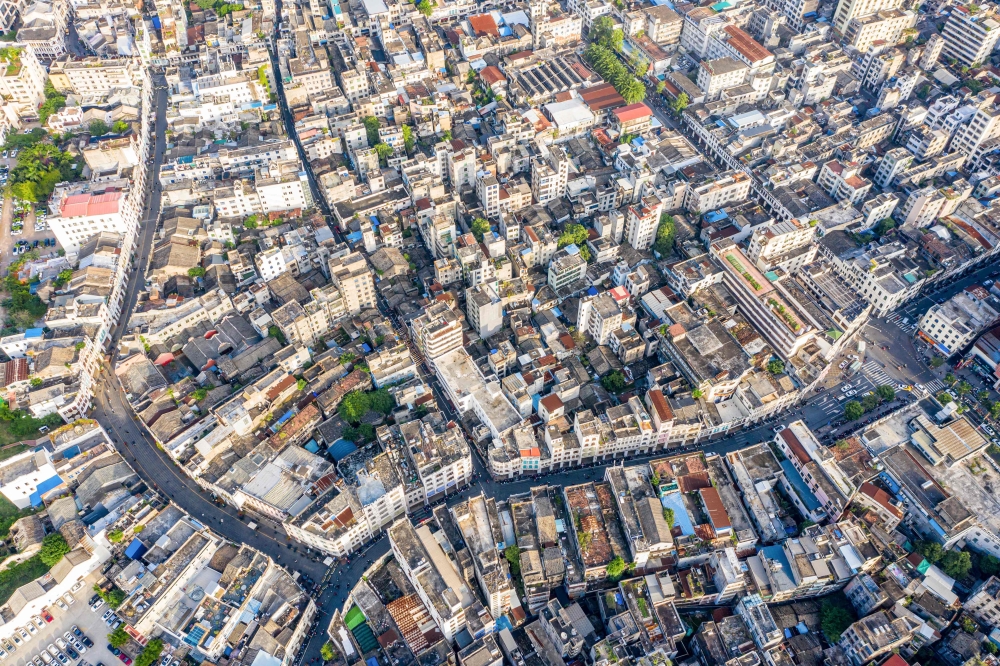 This photo taken on March 2, 2023 shows an aerial view of residental buildings in Haikou, in China's southern Hainan province. (Photo by AFP)