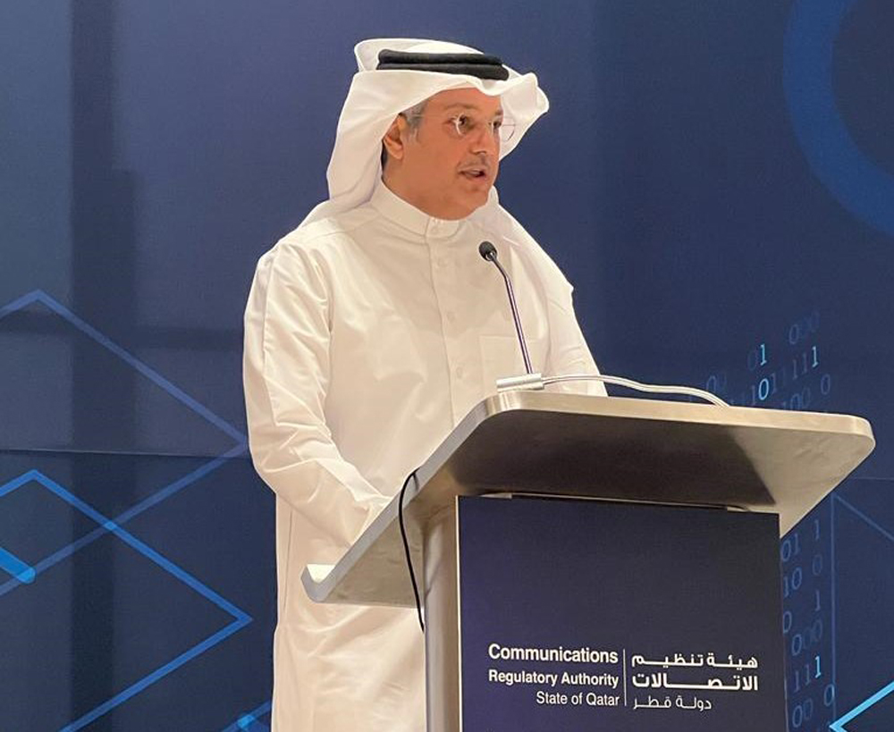 Minister of Communications and Information Technology H E Mohammed bin Ali Al Mannai addressing the gathering.