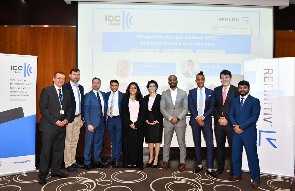 ICC Qatar and Refinitiv officials pose for a photograph after the event.