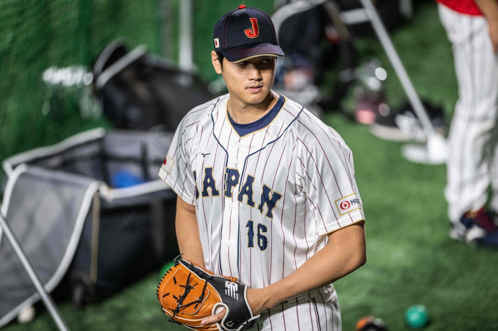 Japan's Shohei Ohtani attends a training session ahead of the World Baseball Classic at the Tokyo Dome in Tokyo on March 8, 2023. (Photo by Yuichi YAMAZAKI / AFP)