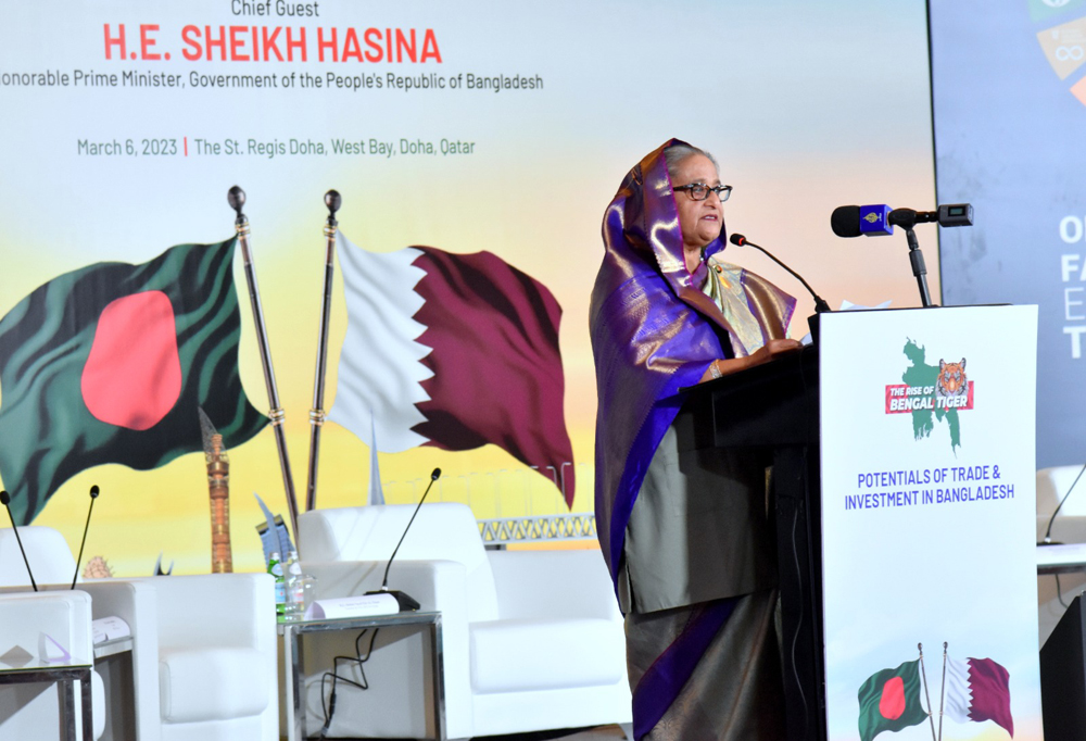 Bangladesh Prime Minister H E Sheikh Hasina addressing the gathering.

