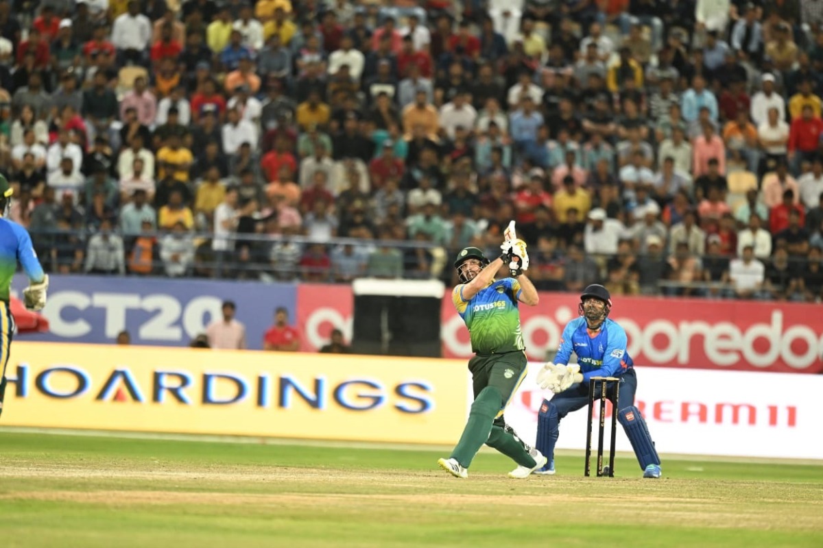 Asia Lions batsman Misbah-ul-Haq hits a six. 