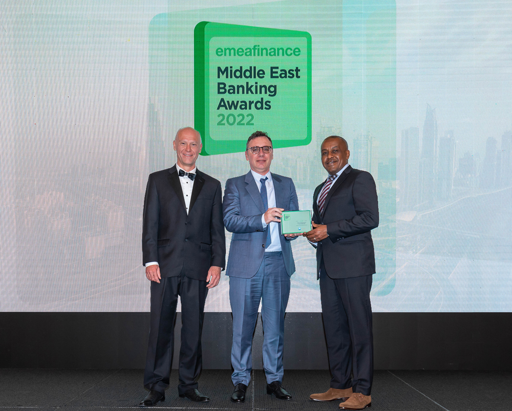 QIB’s Chief Strategy and Digital Officer, Constantinos Constantinides receives the awards.