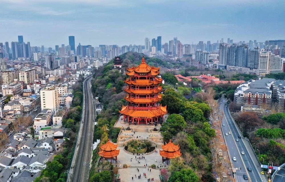This aerial photo taken on March 10, 2023 shows the Yellow Crane Tower in Wuhan, in China's central Hubei province. (AFP)
