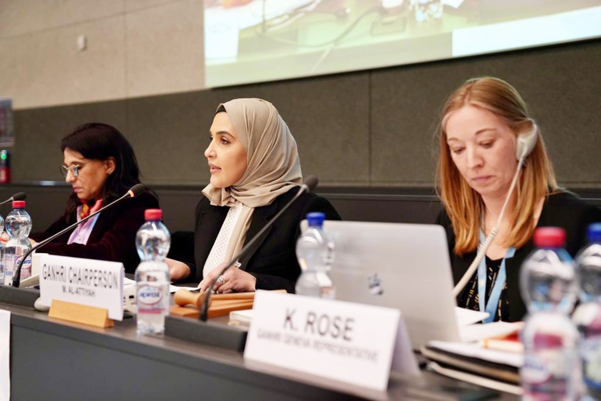 Chairperson of the National Human Rights Committee and President of the Global Alliance of National Human Rights Institutions, H E Maryam bint Abdullah Al Attiyah, during the meeting. 