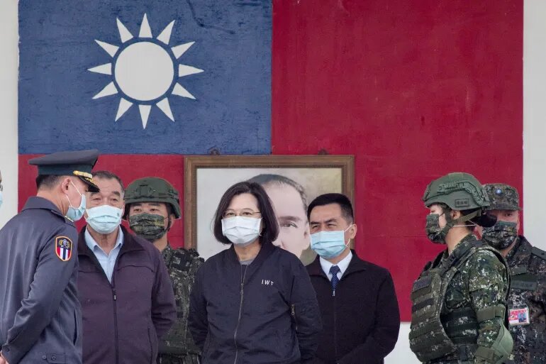 Taiwan's President Tsai Ing-wen (centre) visits a military base in Chiayi recently. File photo / AFP
