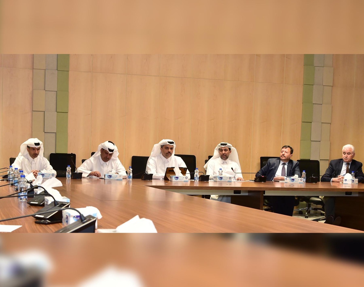 QU President Dr. Hassan Al Derham (third right) addresses the attendees, which included Vice Presidents, Deans, and senior officials at the QU and members of the press.