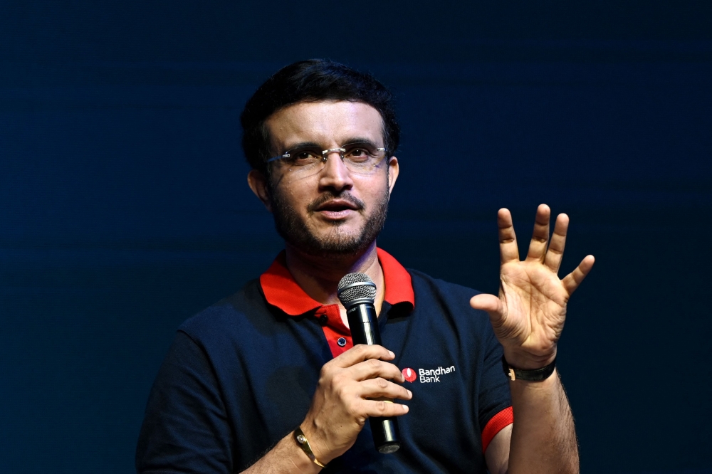 (Files) In this file photo taken on October 13, 2022, former Indian cricket captain Sourav Ganguly addresses a press conference in Kolkata. (Photo by Dibyangshu Sarkar / AFP)
 